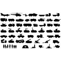 Army vehicle icons silhouette