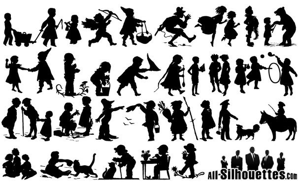 Old Style Children Silhouettes [EPS SVG AI Files] free png download