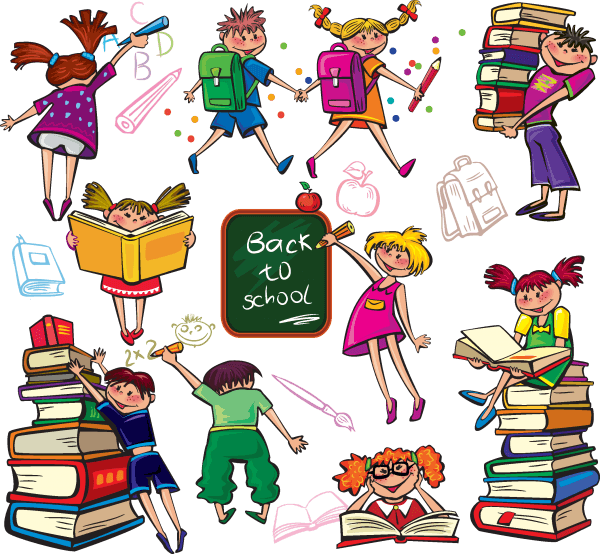 Back to School Cute Colorful Cartoon Boys and Girls free png download